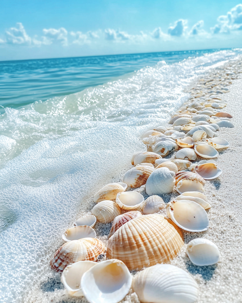 Seashell Beach Waves Seascape Stock Photo