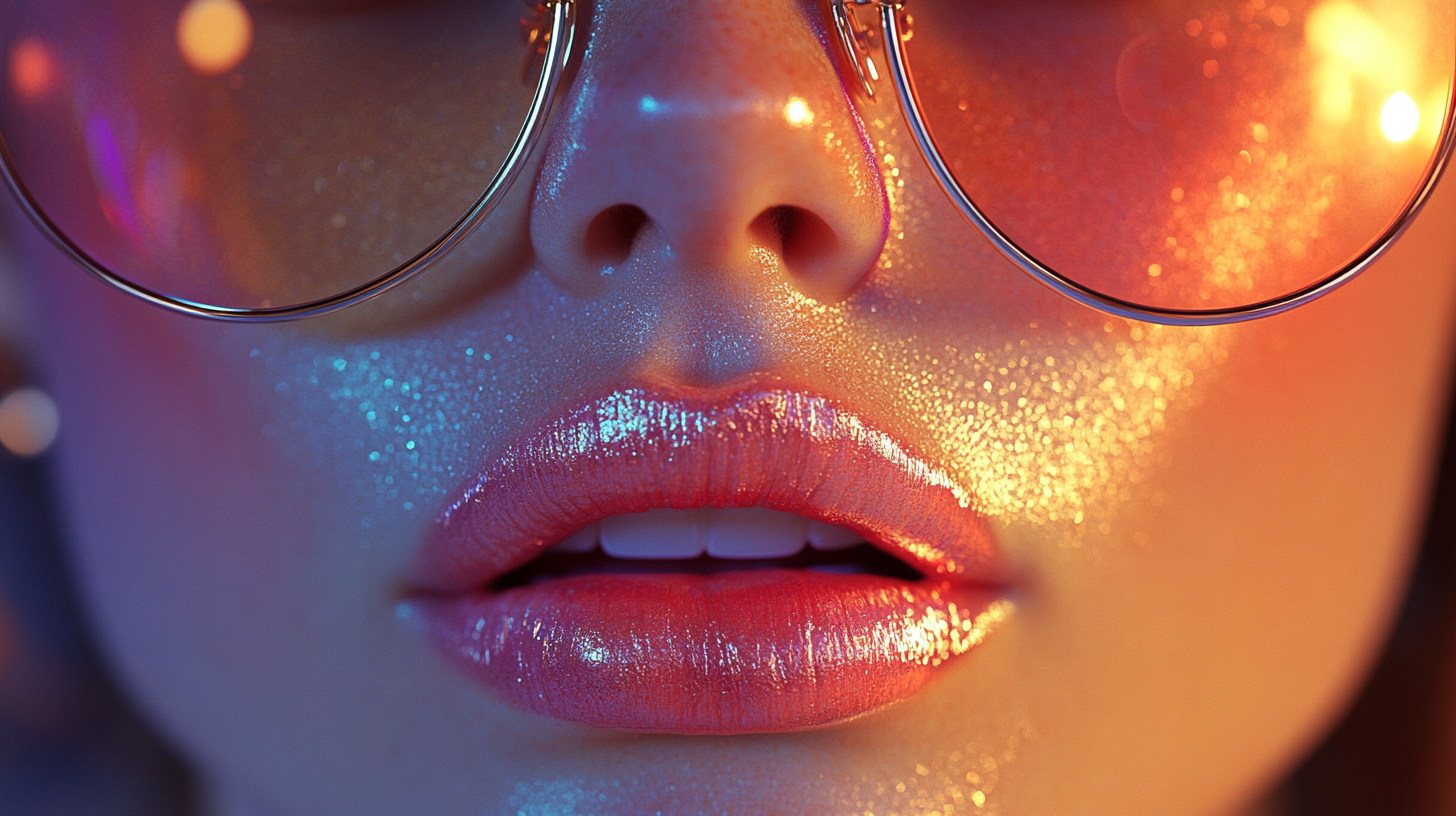 Shiny lips and tongue out, detailed 3D rendering.