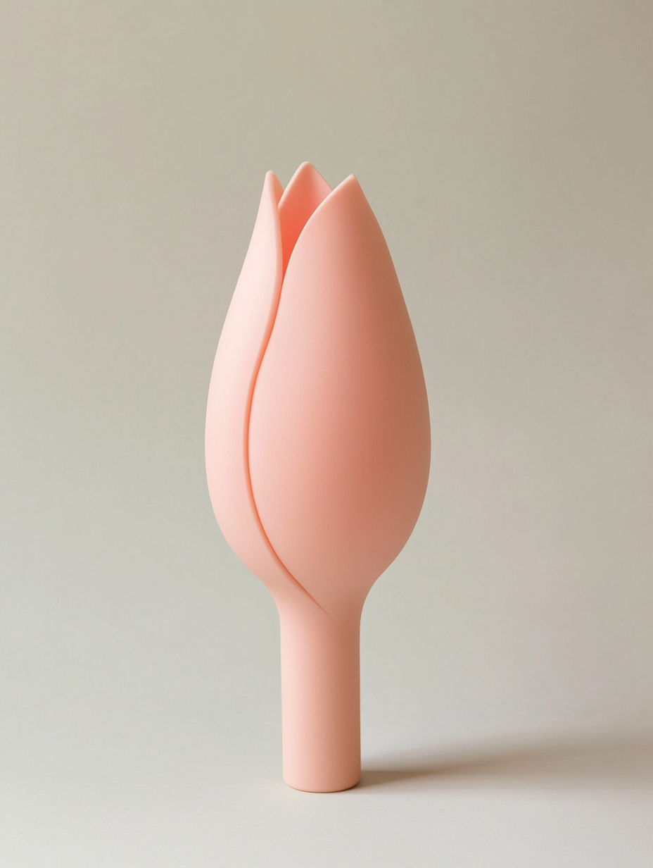 Silicone flower bud with elongated stem, soft pastel colors.