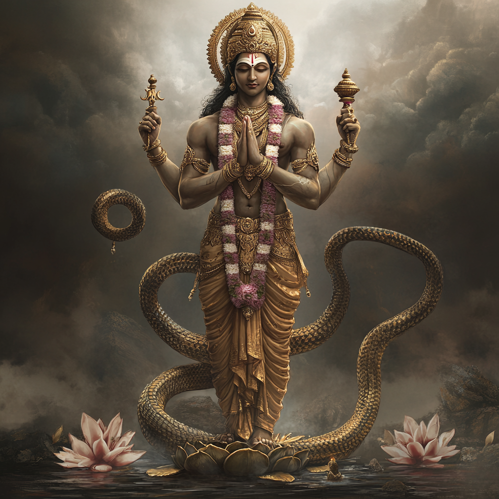 Snake lower body, beautiful devotional Hindu god image.