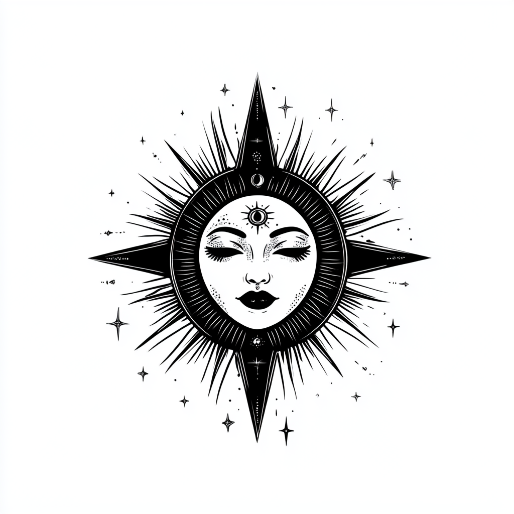 Soleil Tarot Business Logo Design Witchy Boho Sun Tarot Cards Line Art