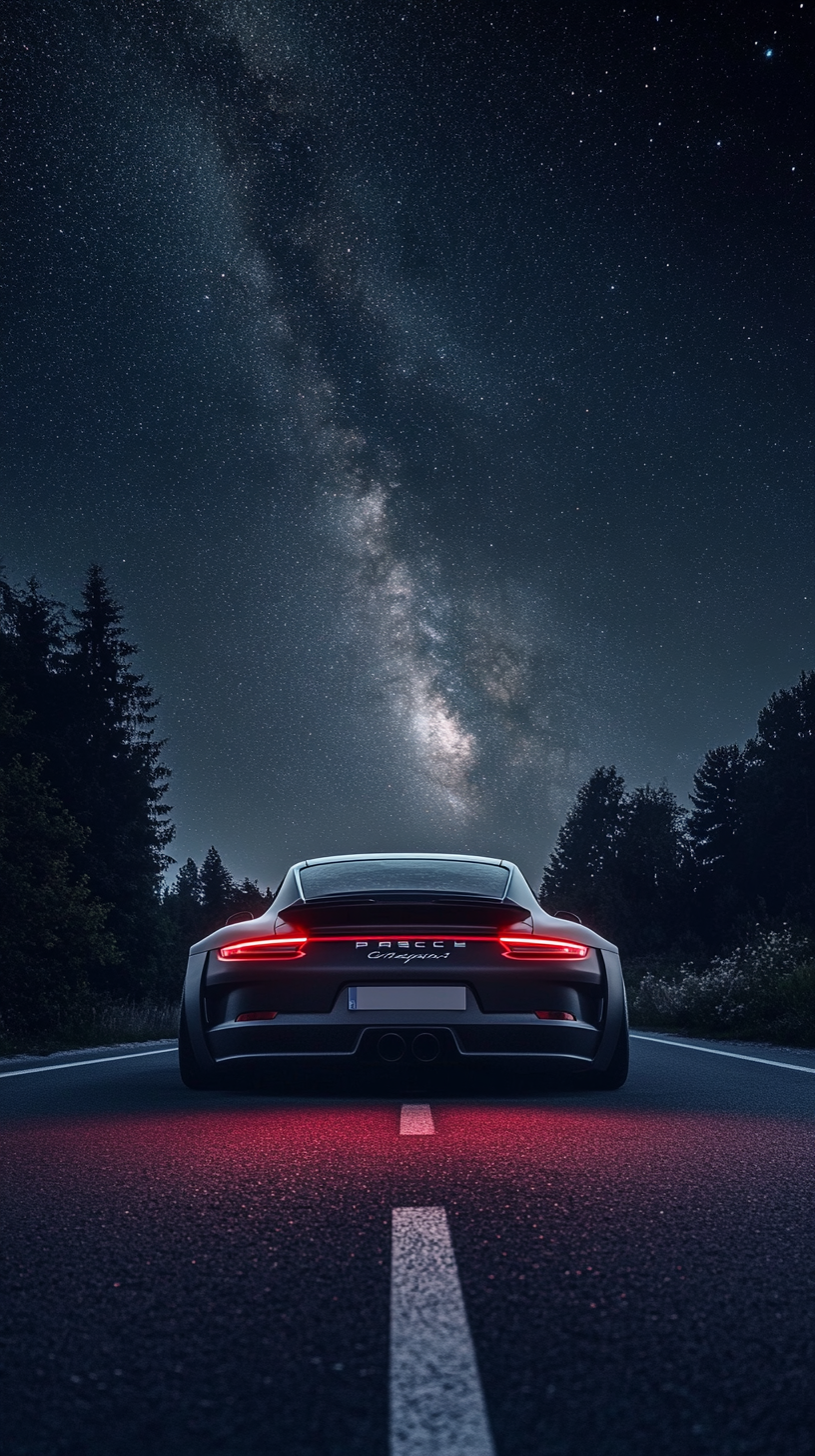 Stunning night time Porsche 911 car wallpaper. Beautiful Milkyway.