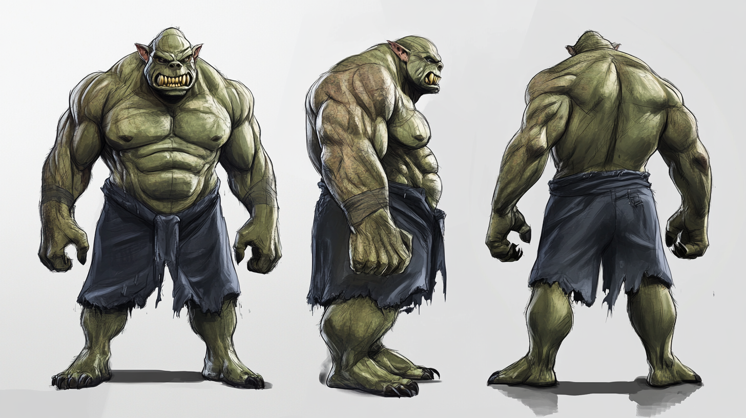 Stylized 3D brute ogre, angry eyes and scary.