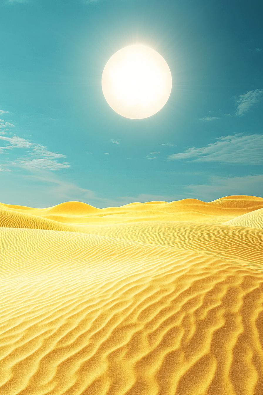 Surreal atmosphere with bright sky, yellow sand desert.