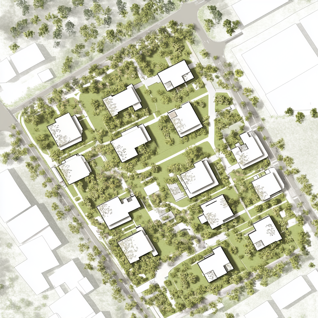 Topview site planning for a 30m x 60m area.