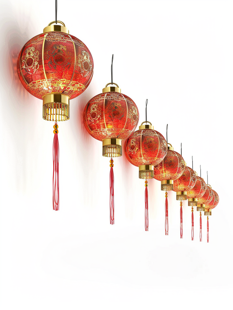 Traditional Chinese lanterns in festive symmetrical design in red.