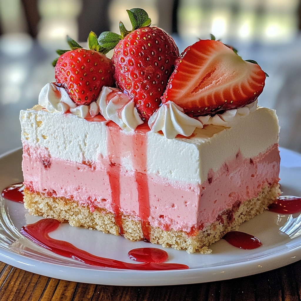 Tropical strawberry cake with cream, strawberry mousse, fresh berries.