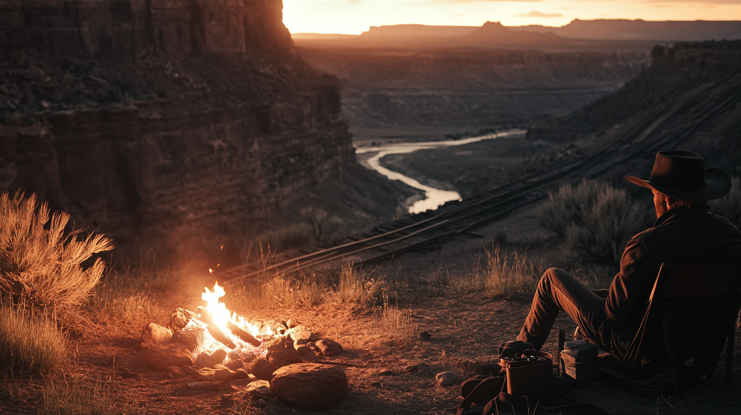 Western inspired photograph with tension set in desert at dawn.