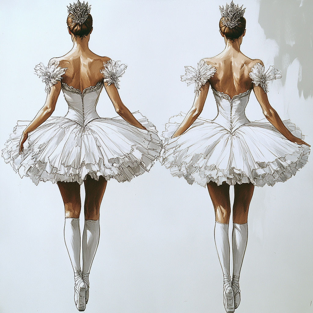 White tutu costume sketch for Odette in Swan Lake.