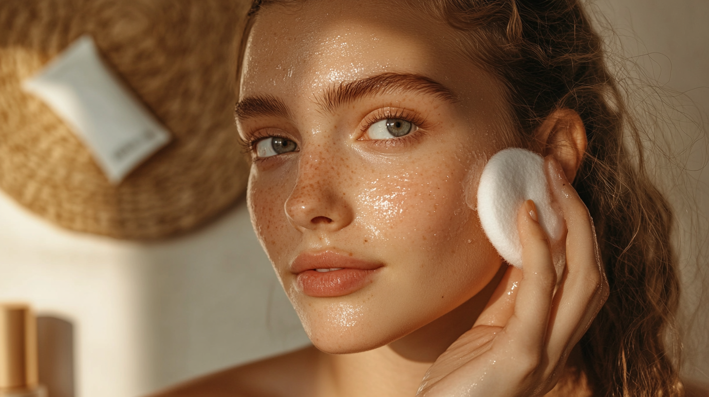 Woman gently cleansing face with micellar water. Healthy skin.