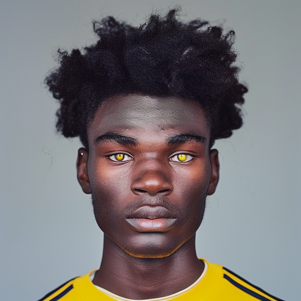 Young black English Nigerian soccer player with unique features.