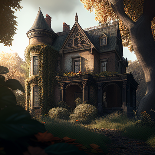 Photorealistic image of an abandoned villa in autumn