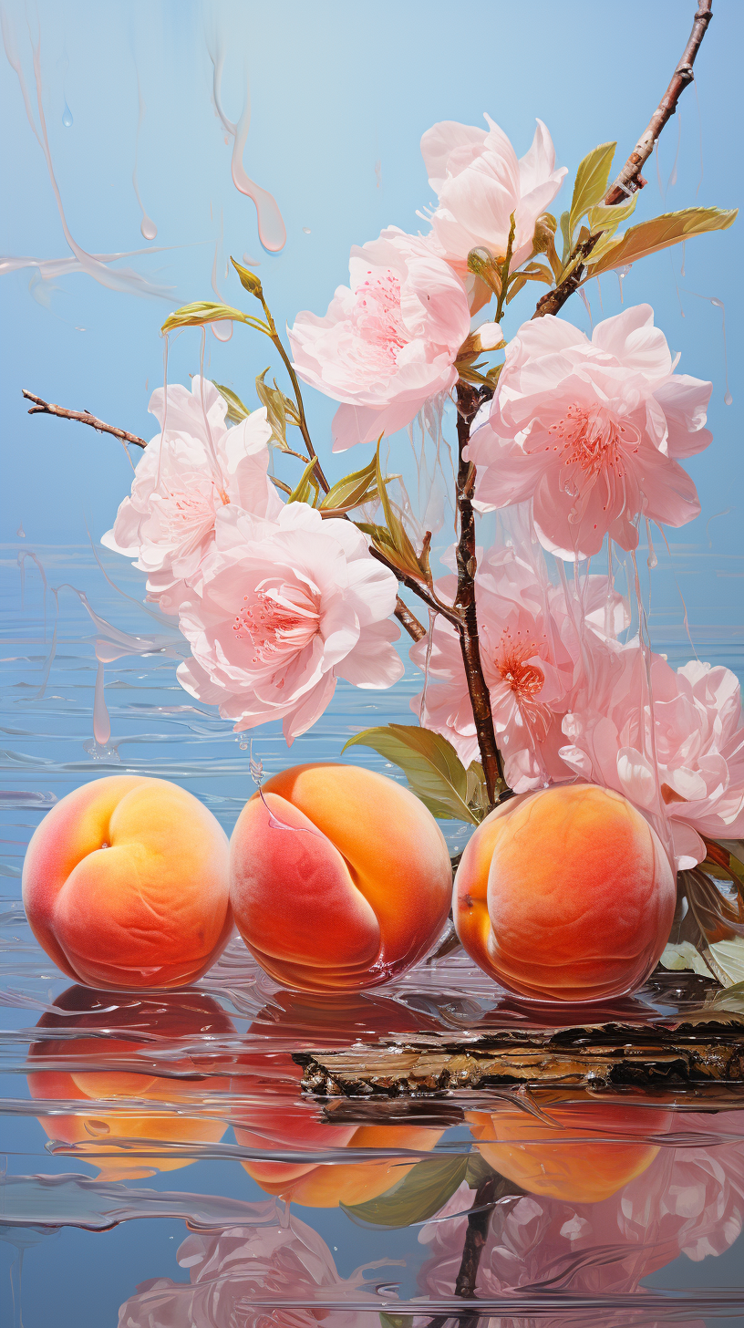 Abstract peach fruit in Claude Monet style