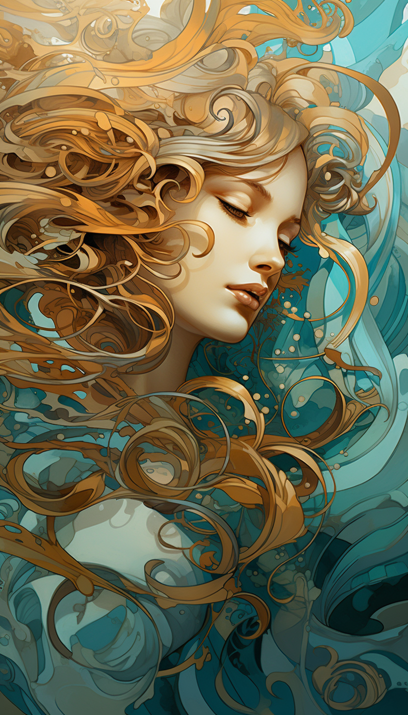 Beautiful Abstract Waves in Mucha Style