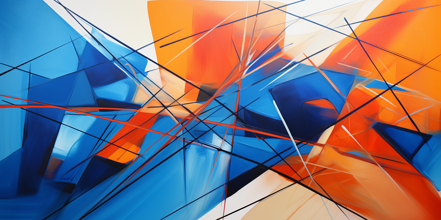 Vibrant abstract painting with diagonal lines