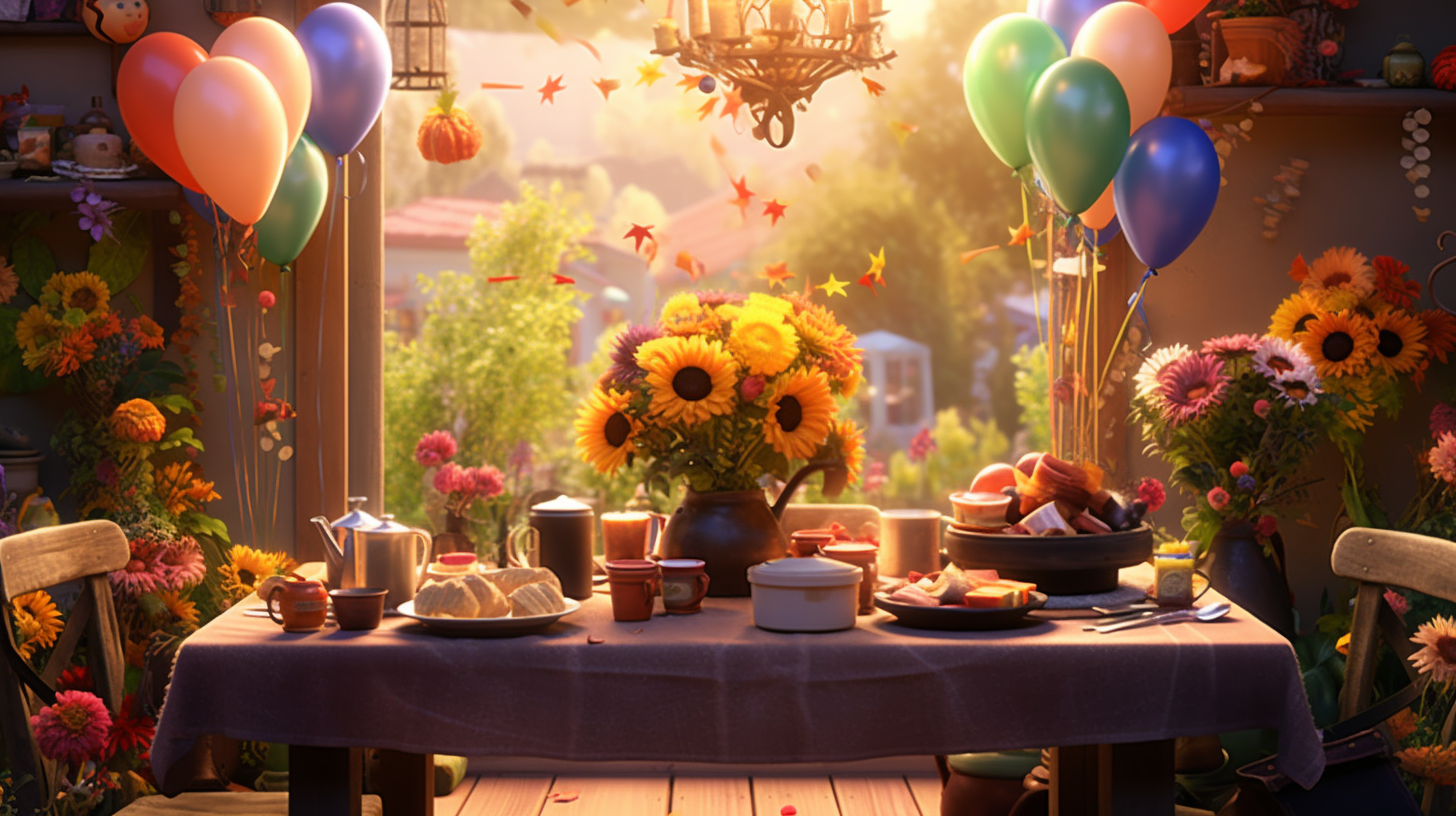 Pixar-style table with abundant wishes