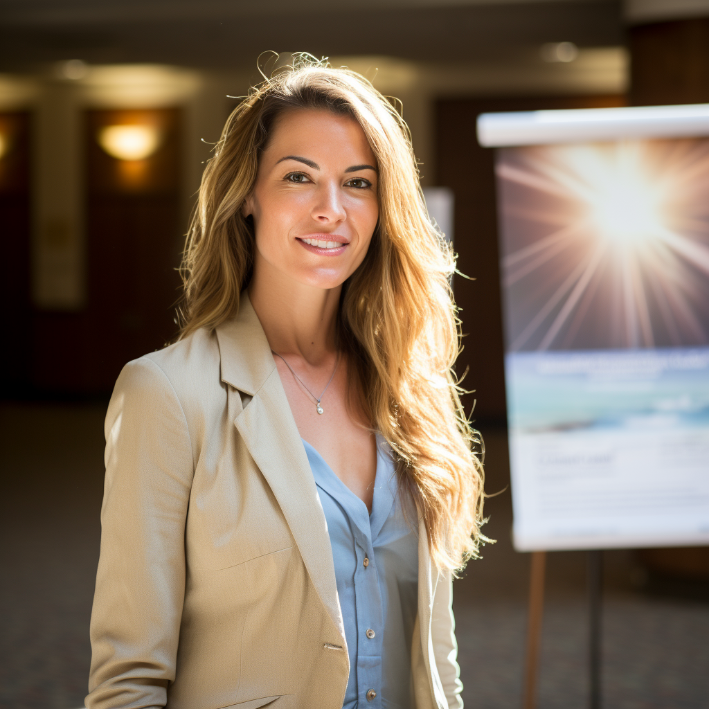 Woman Presenting Academic Poster