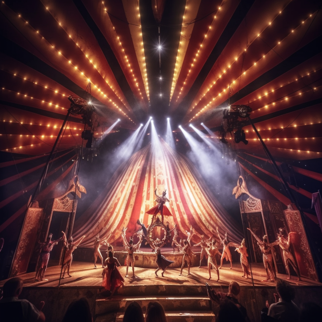 Acrobats performing under the big top