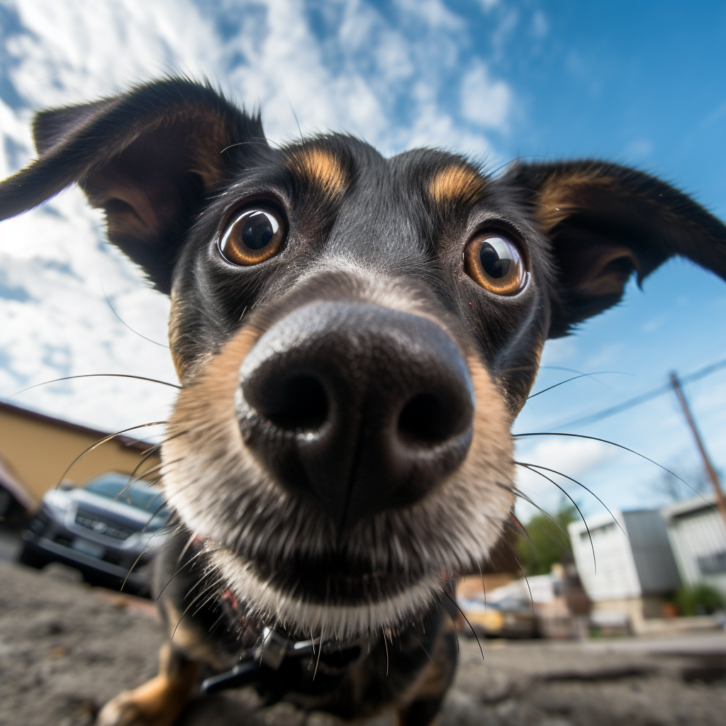 Cute Adachund dog on wide-angle lens