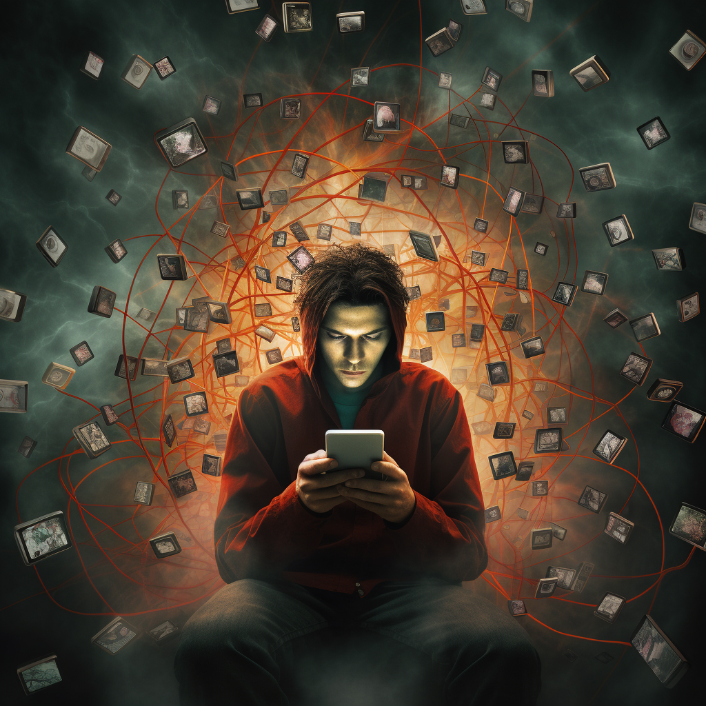 Addicted person hooked to social media