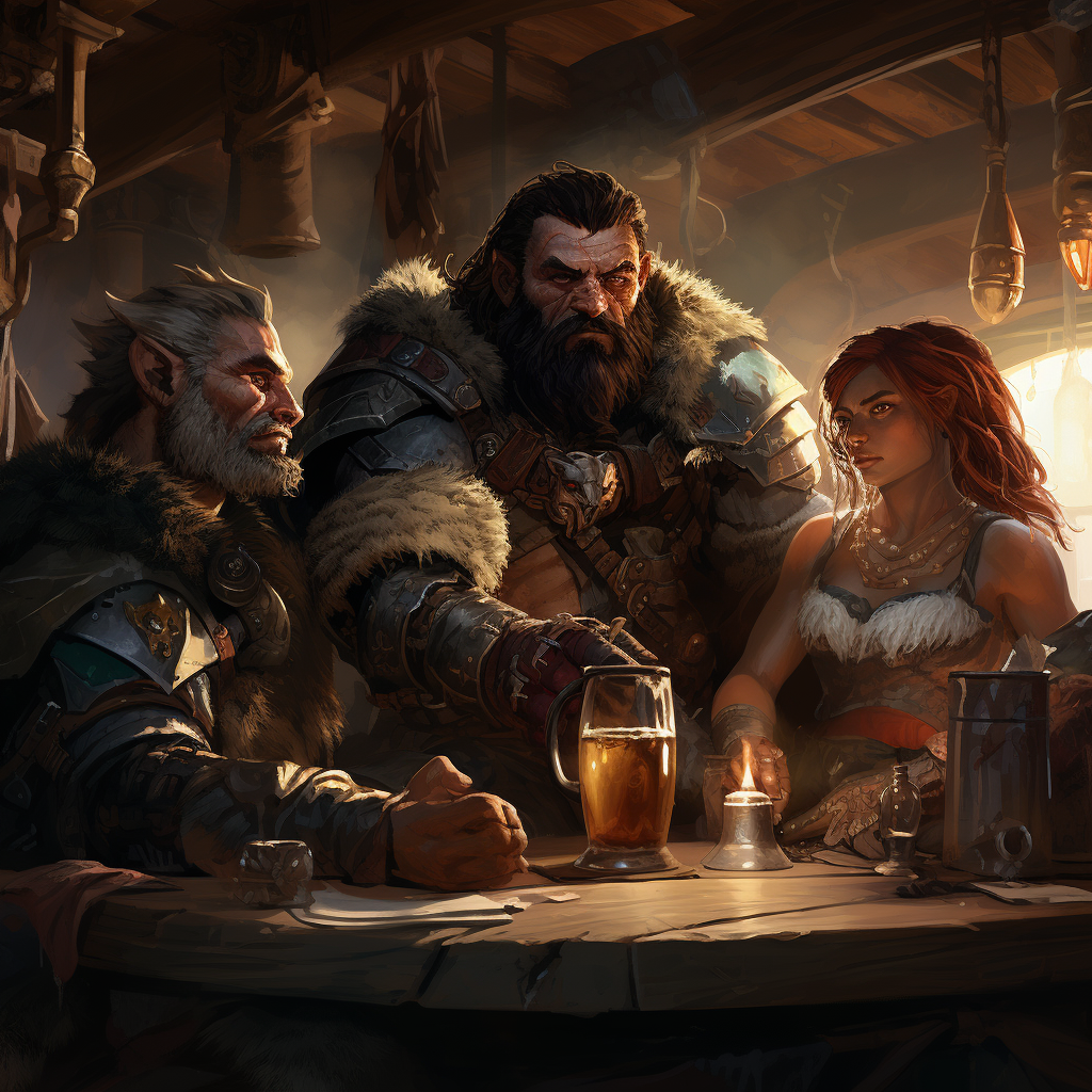 Group of adventurers enjoying drinks in a tavern