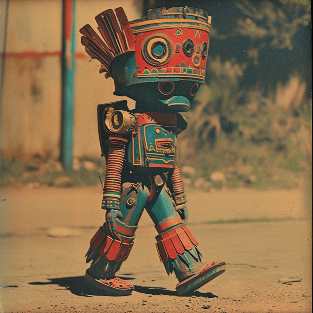 African Aztec Robot Walking Image