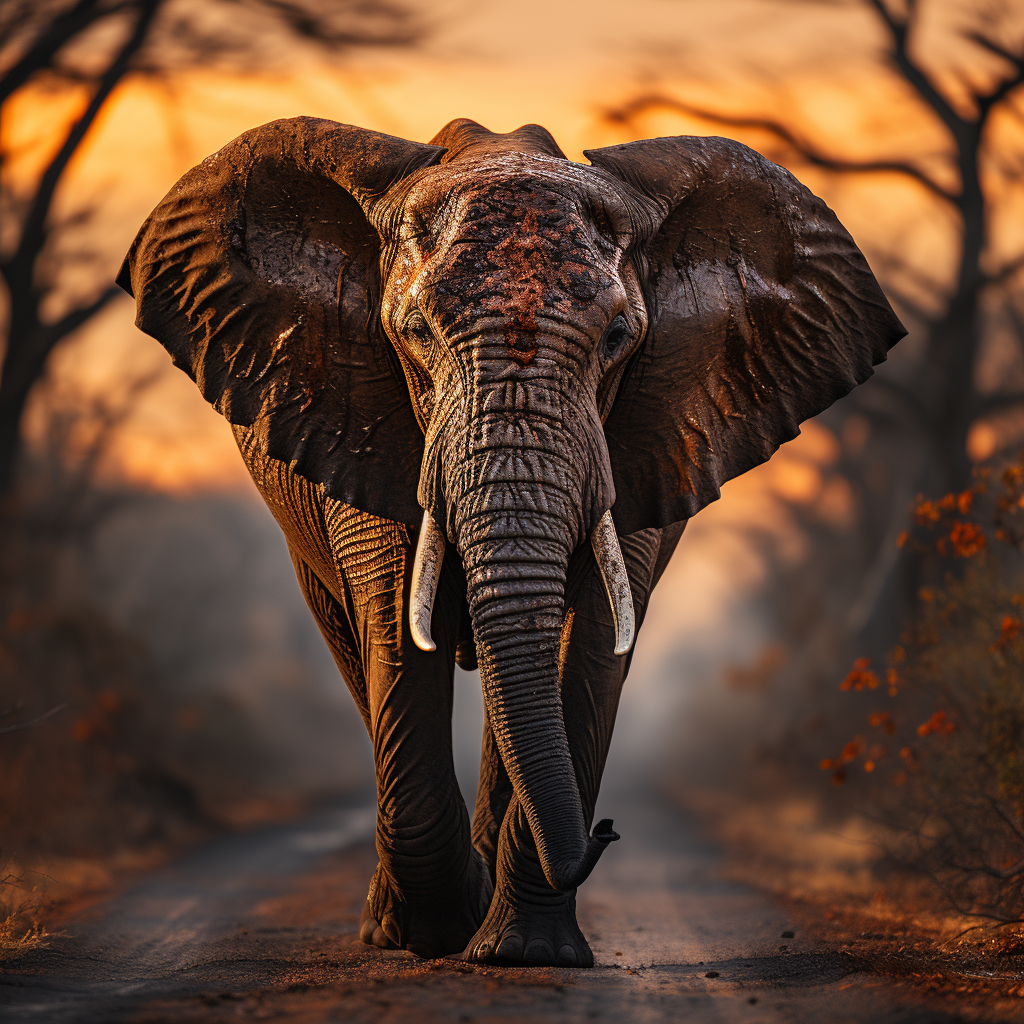 African bull elephant standing on road