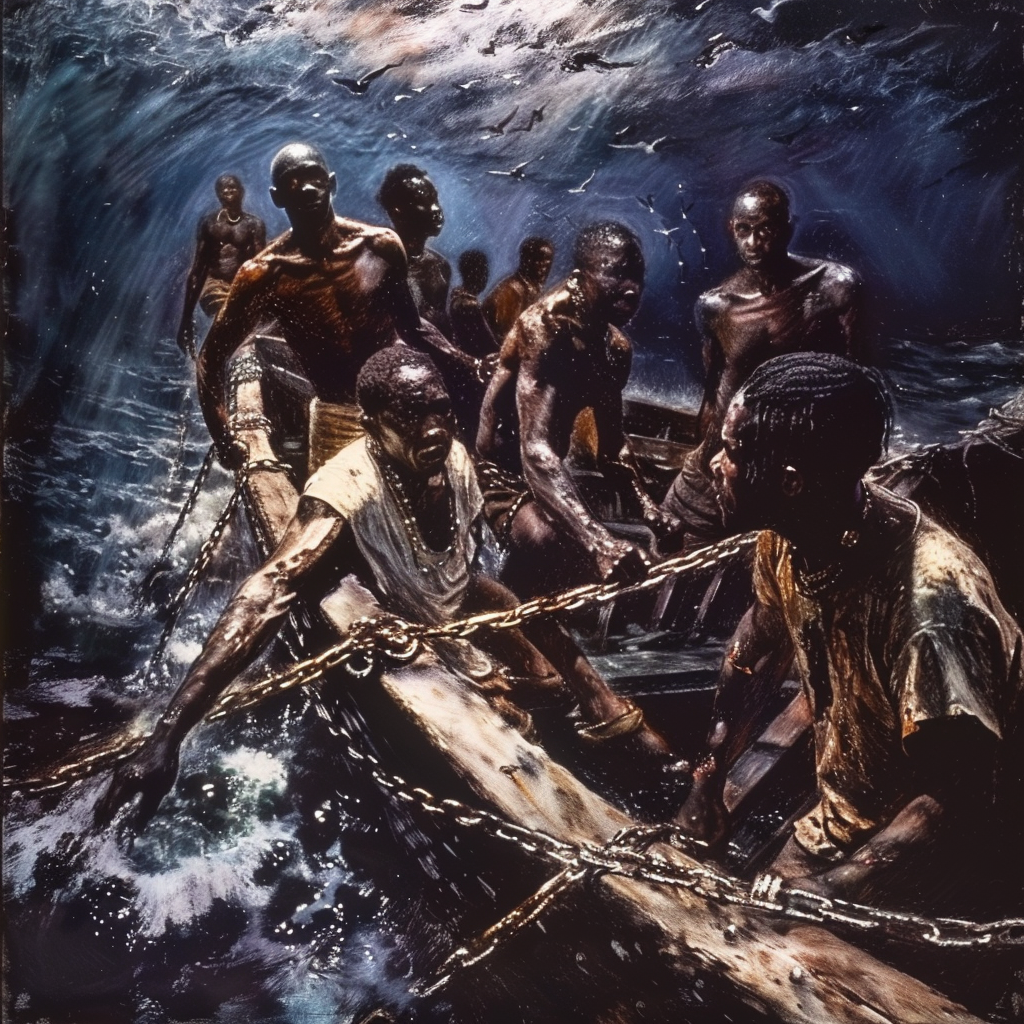 Africans chained on boat