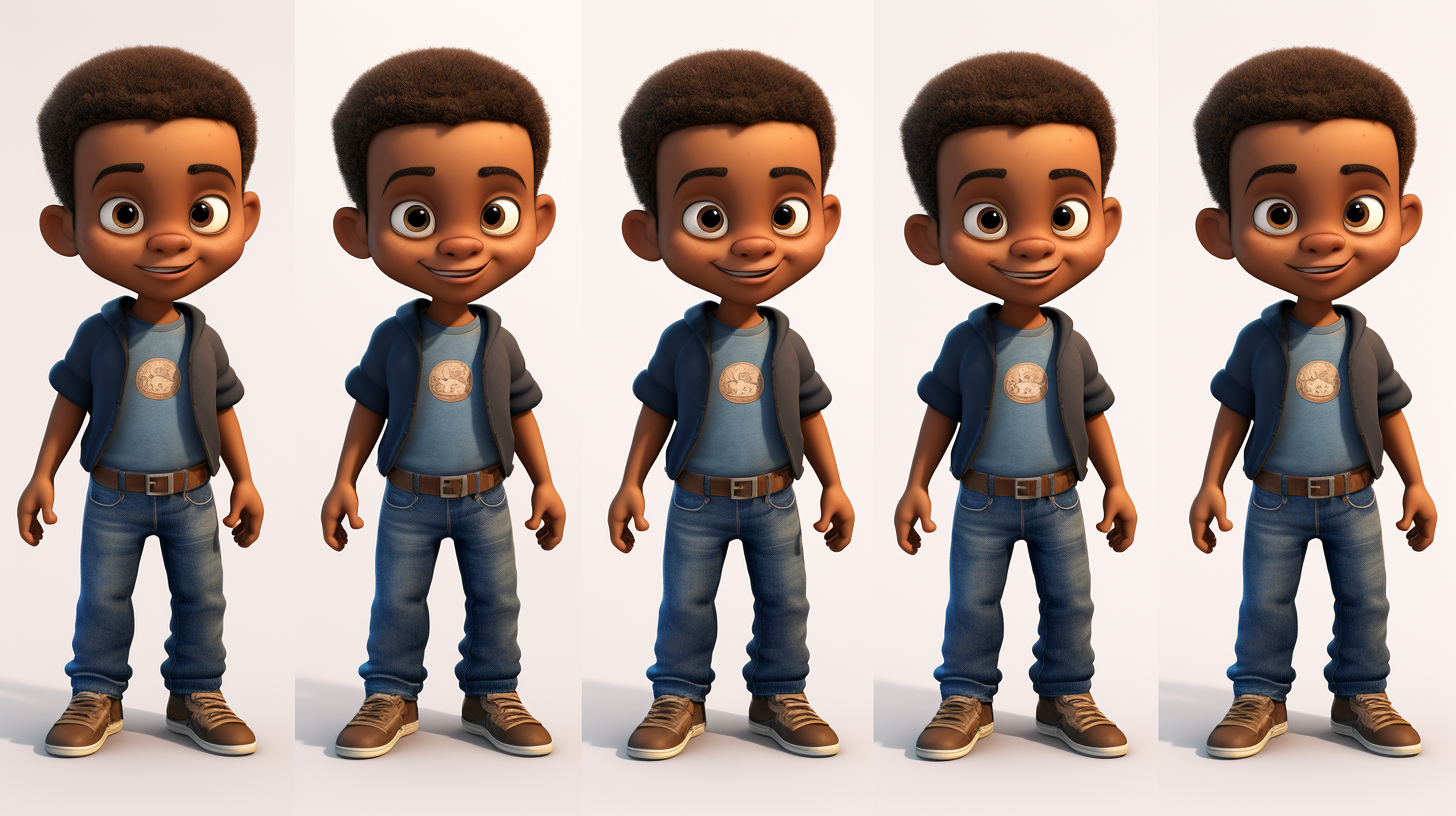 Cute African American boy in Pixar cartoon style