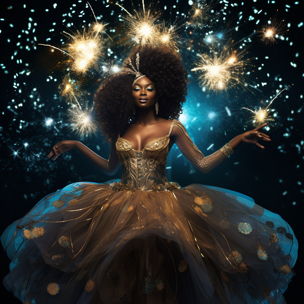 Elegant African American Woman in Ball Gown