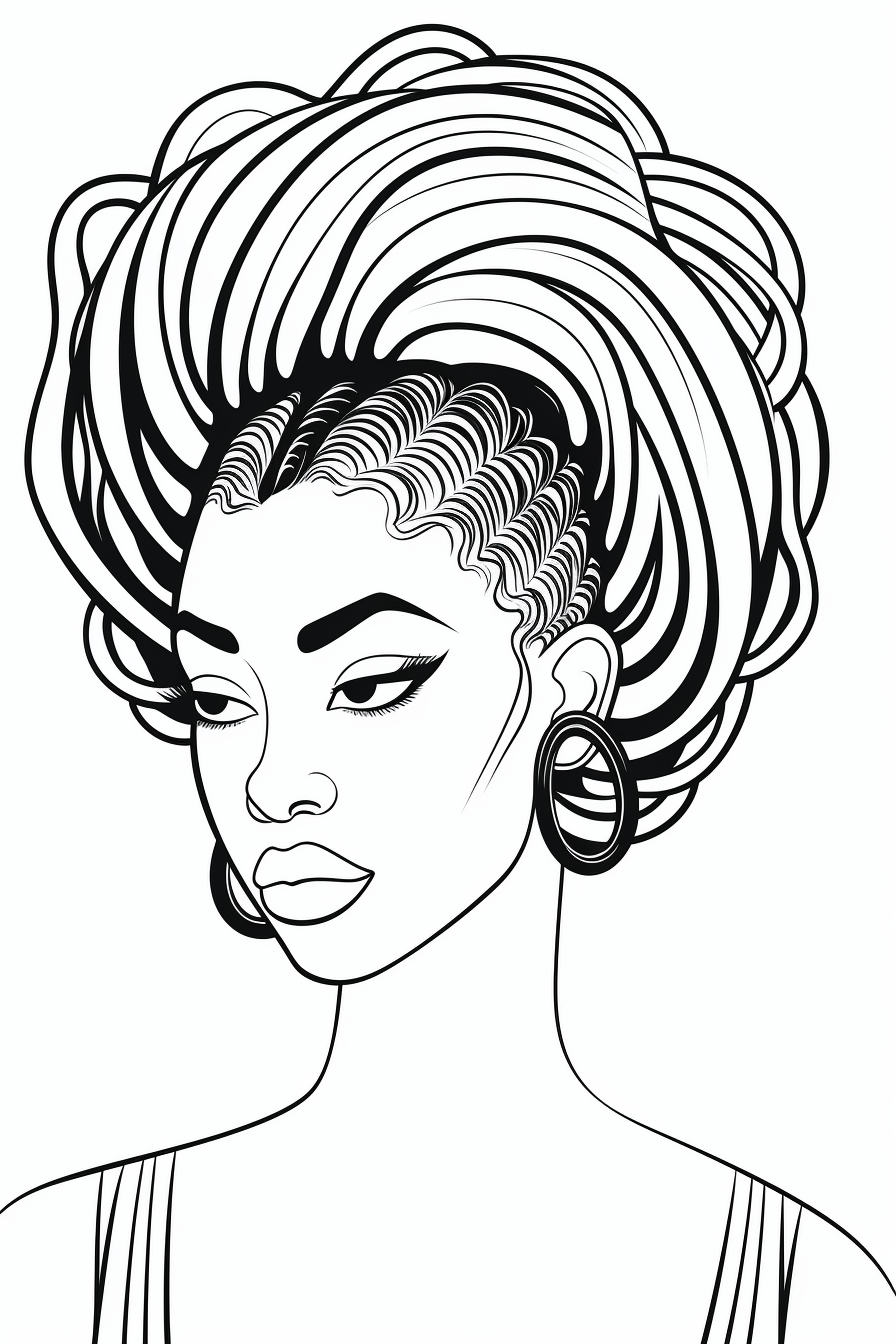 Coloring Page of African American Woman with Long Hair