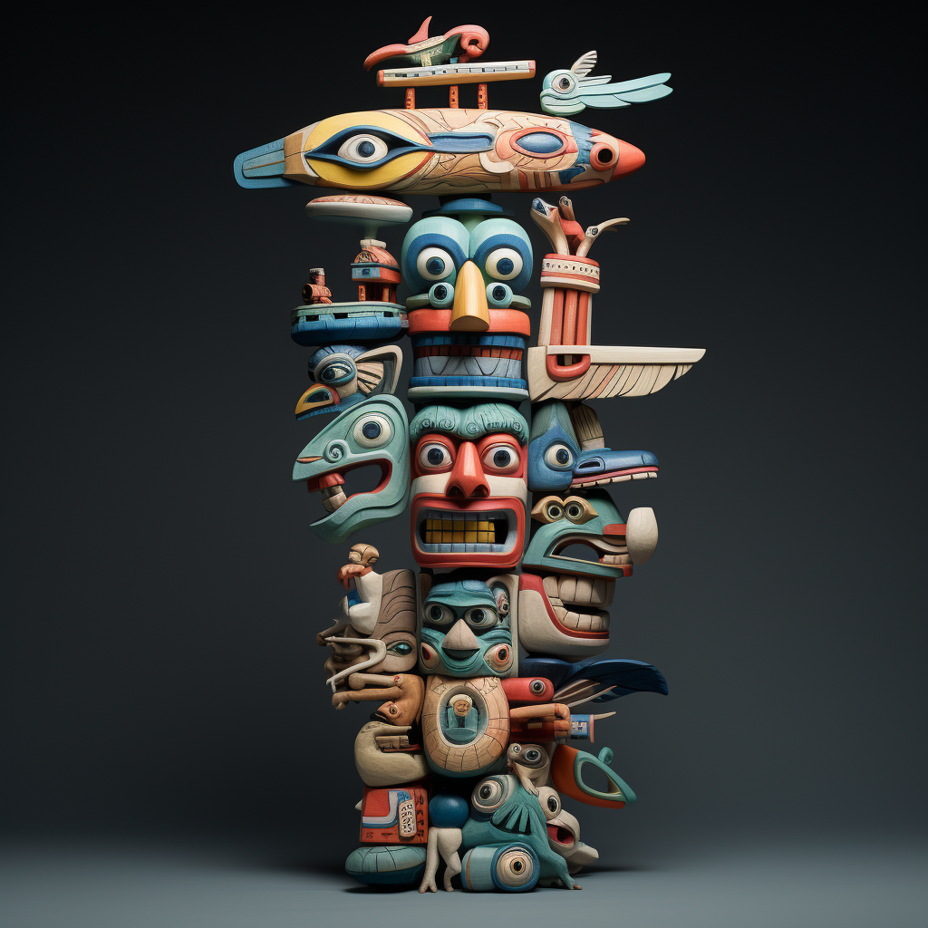 Colorful airplane totem pole sculpture