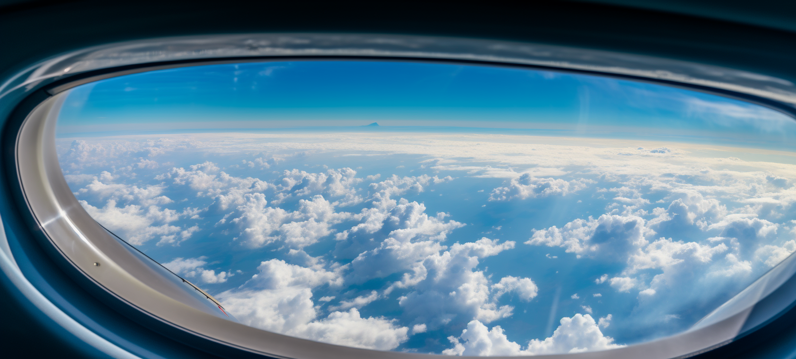 Bright blue skies seen through an airplane window