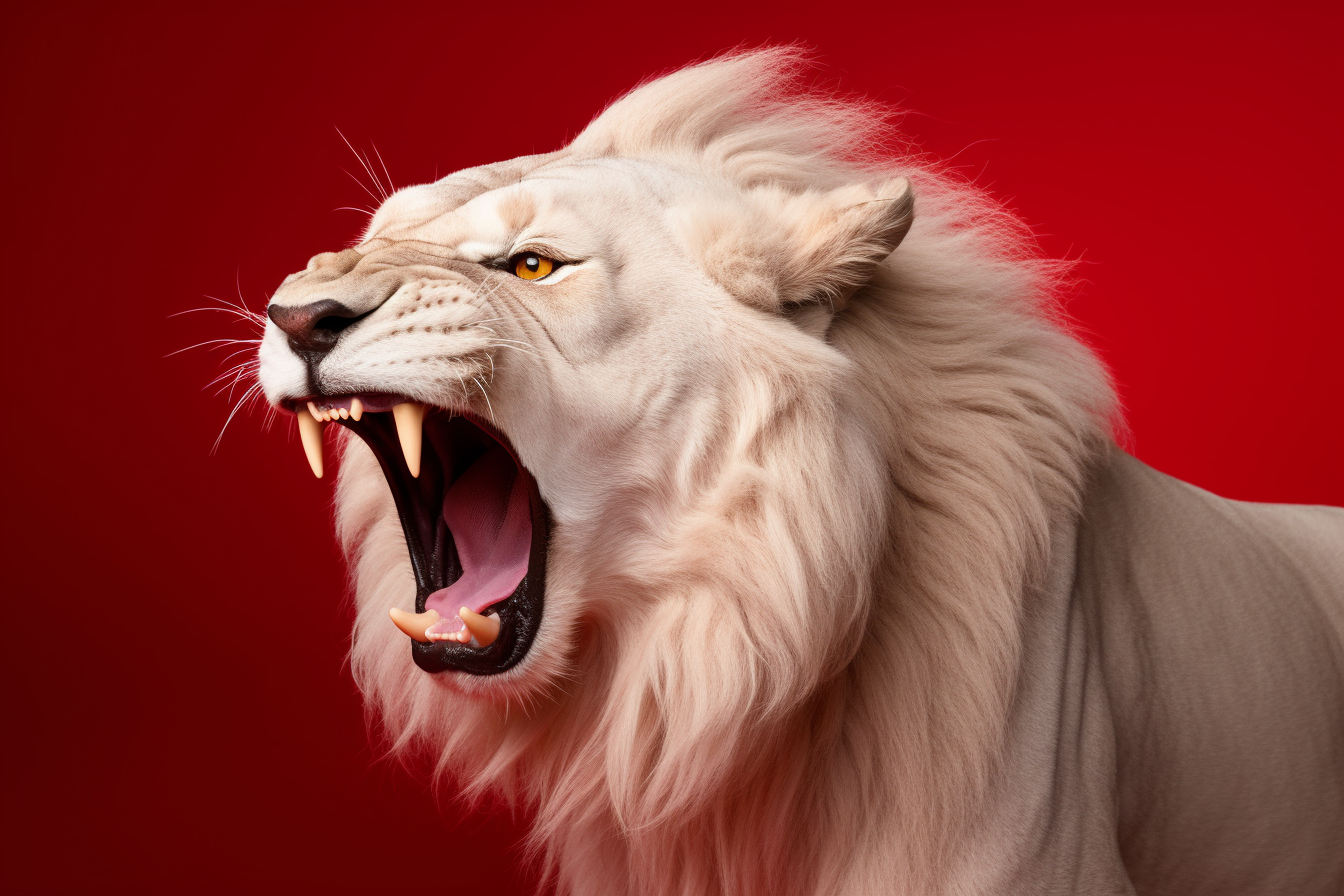 Albino Lion Roaring with Cinematic Lighting