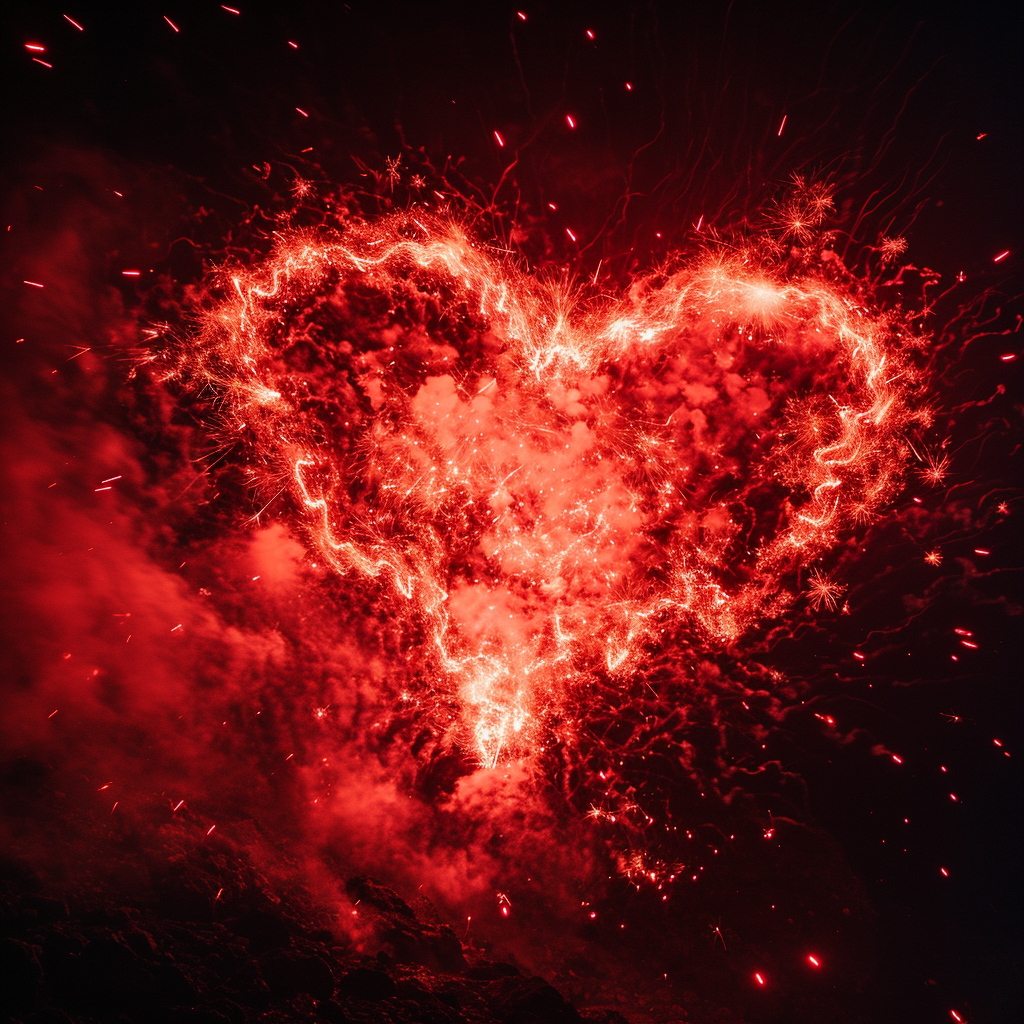 Firework heart in neon red