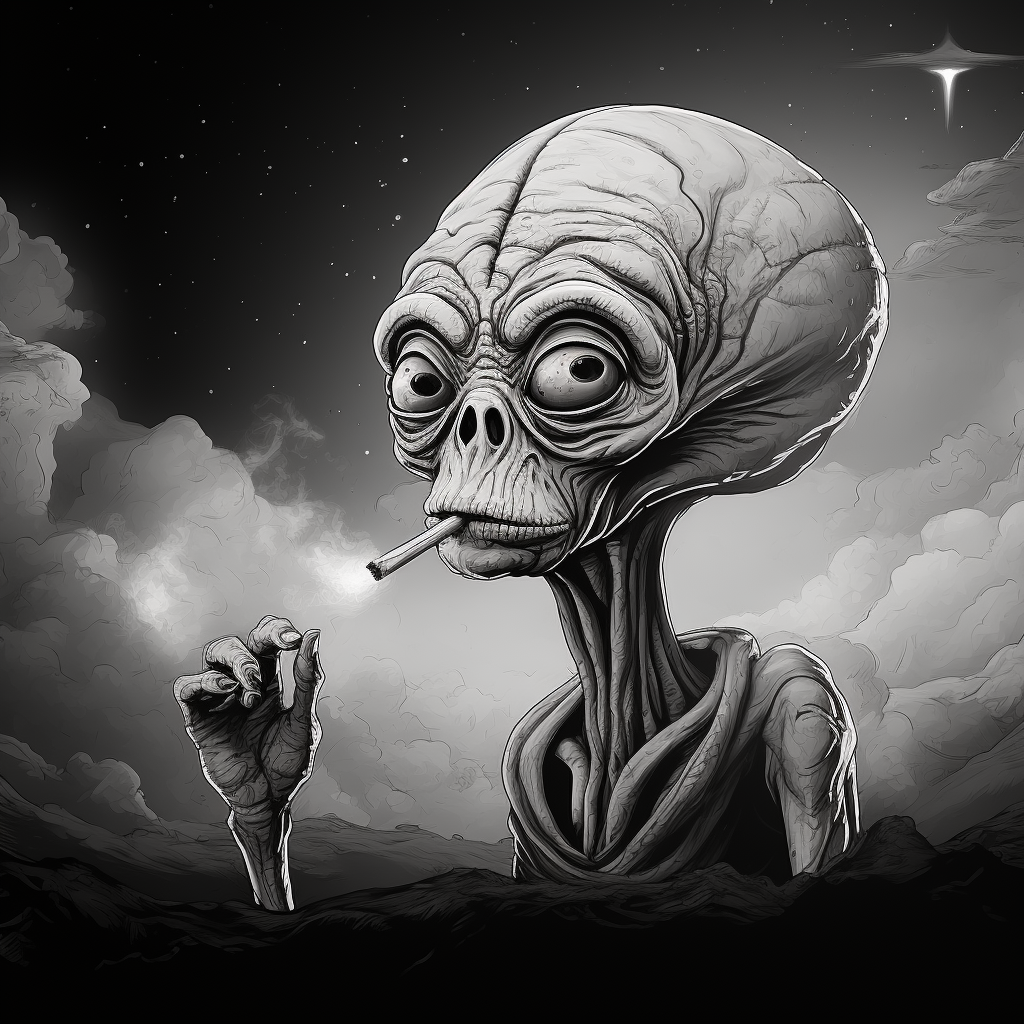 Alien smoking cigar forming 'Abditory'