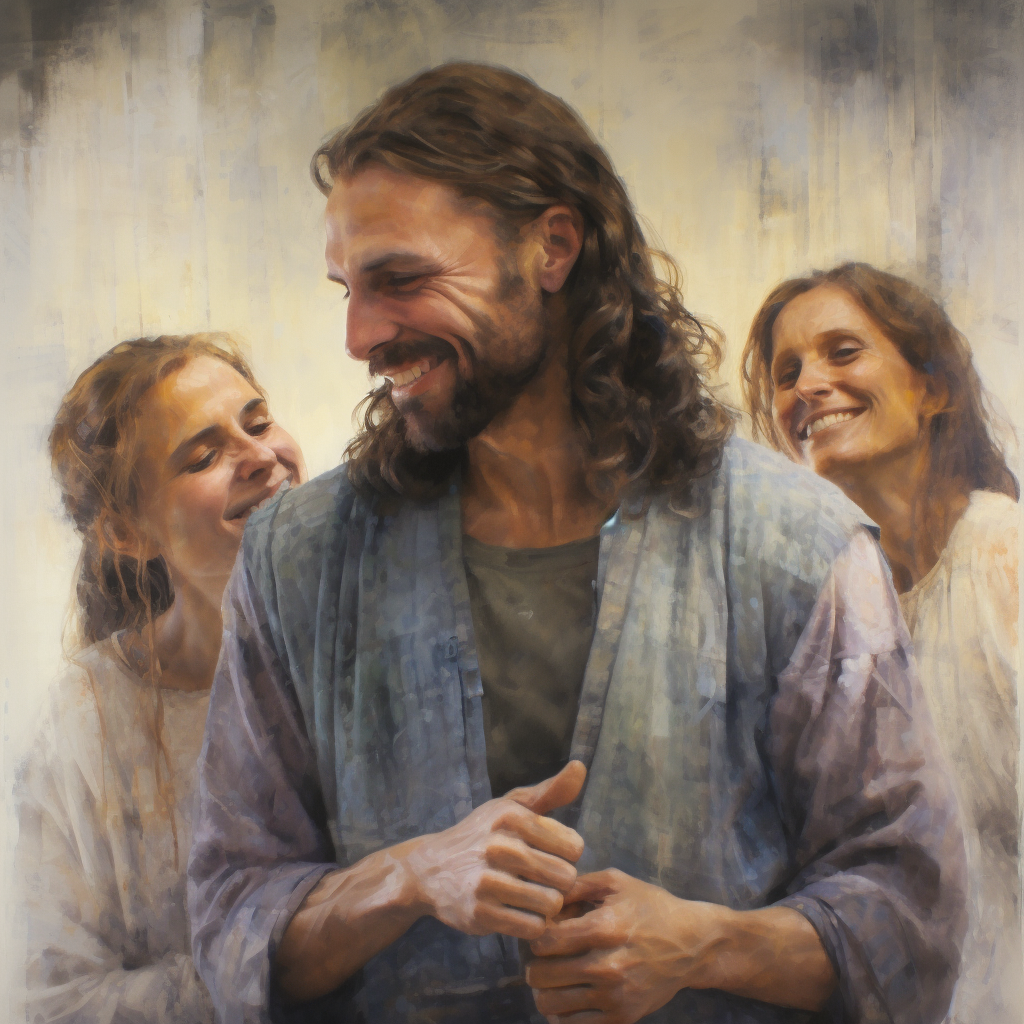 Jesus Christ Smiling Talking to Women