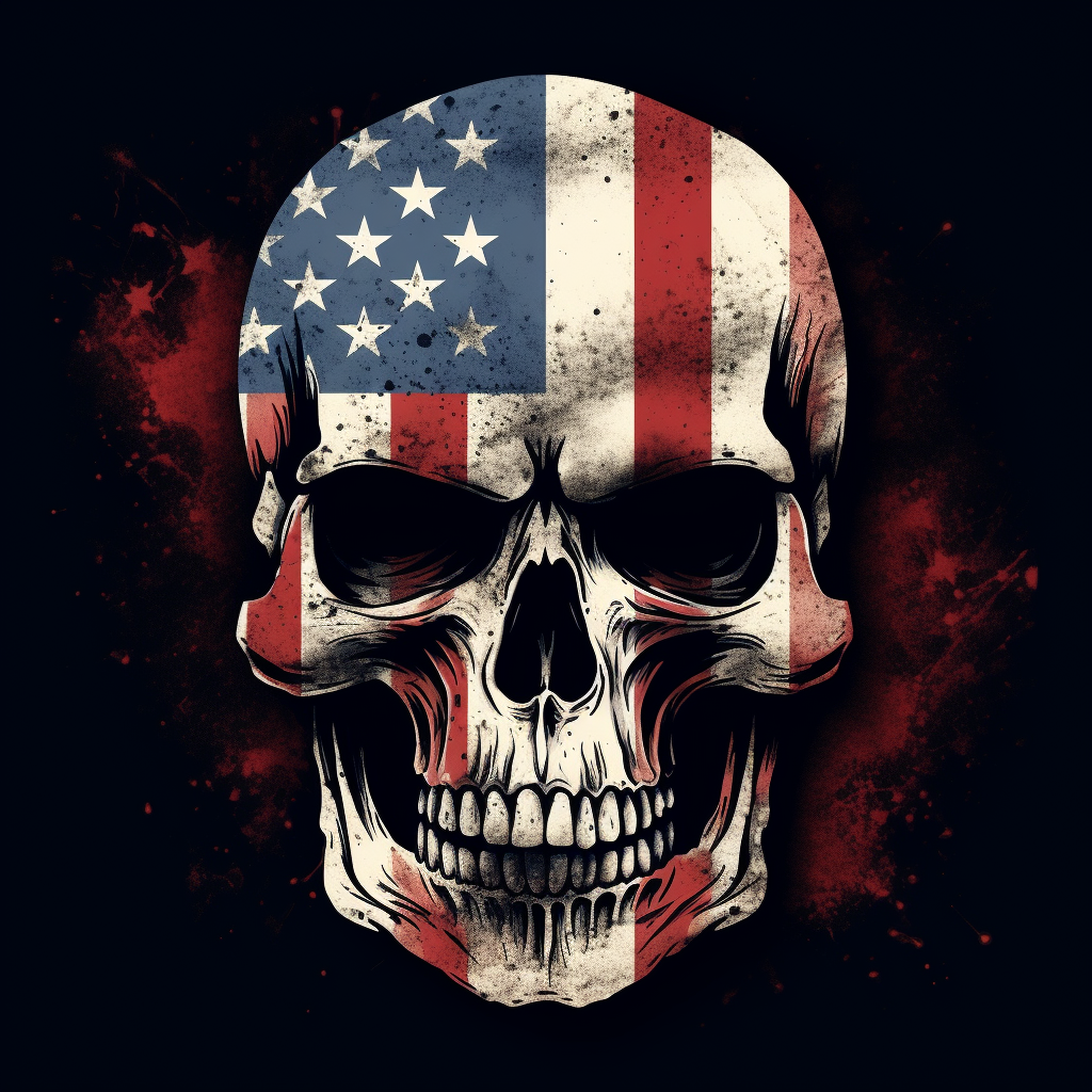 American traditional skull on distressed flag background