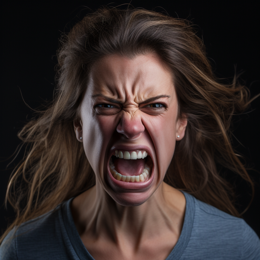 American woman expressing rage and anger