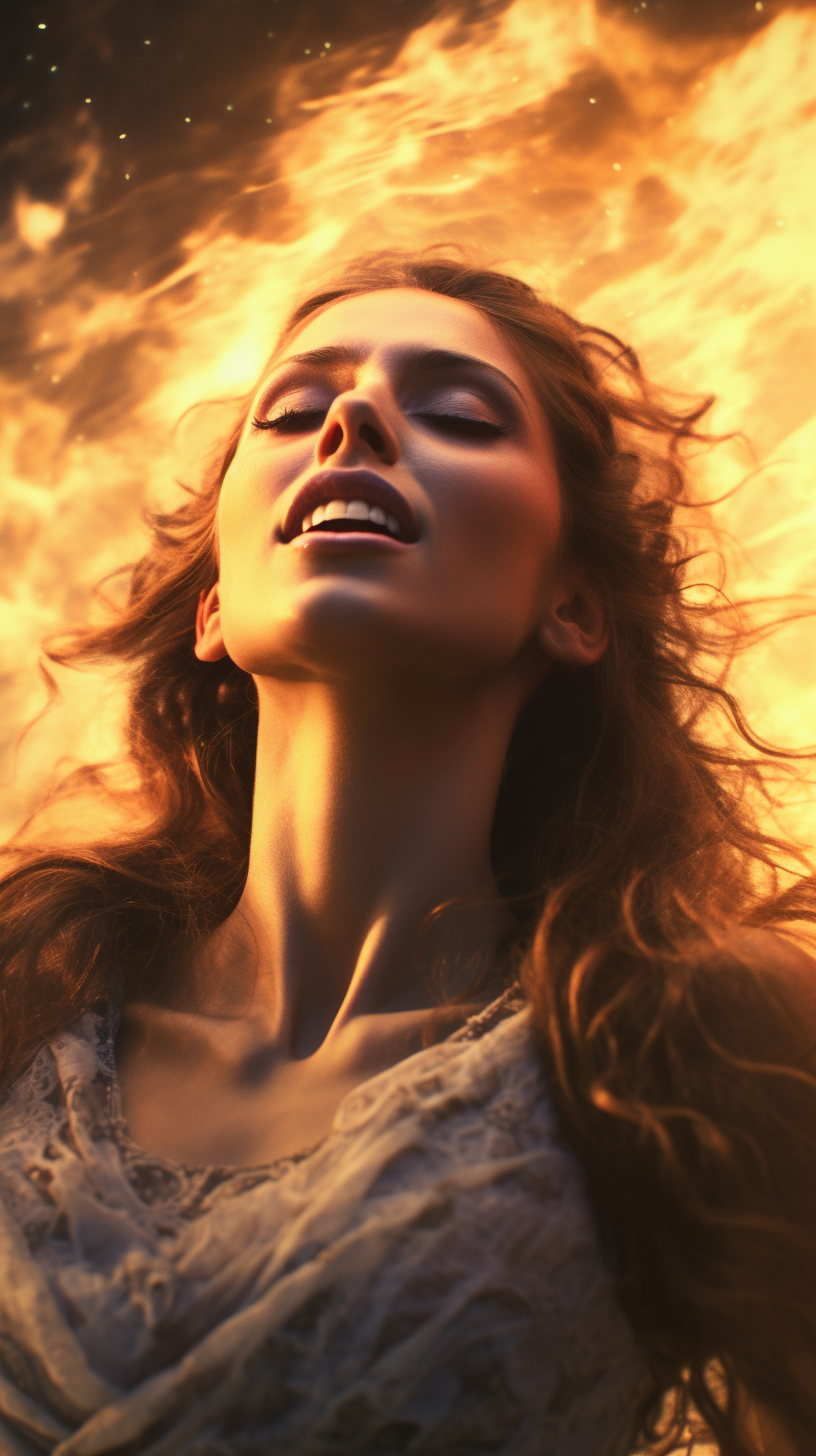 Stunning ancient Greek woman engulfed in flames