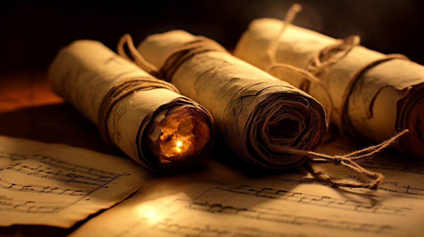 Historian's study room with ancient parchment scripts