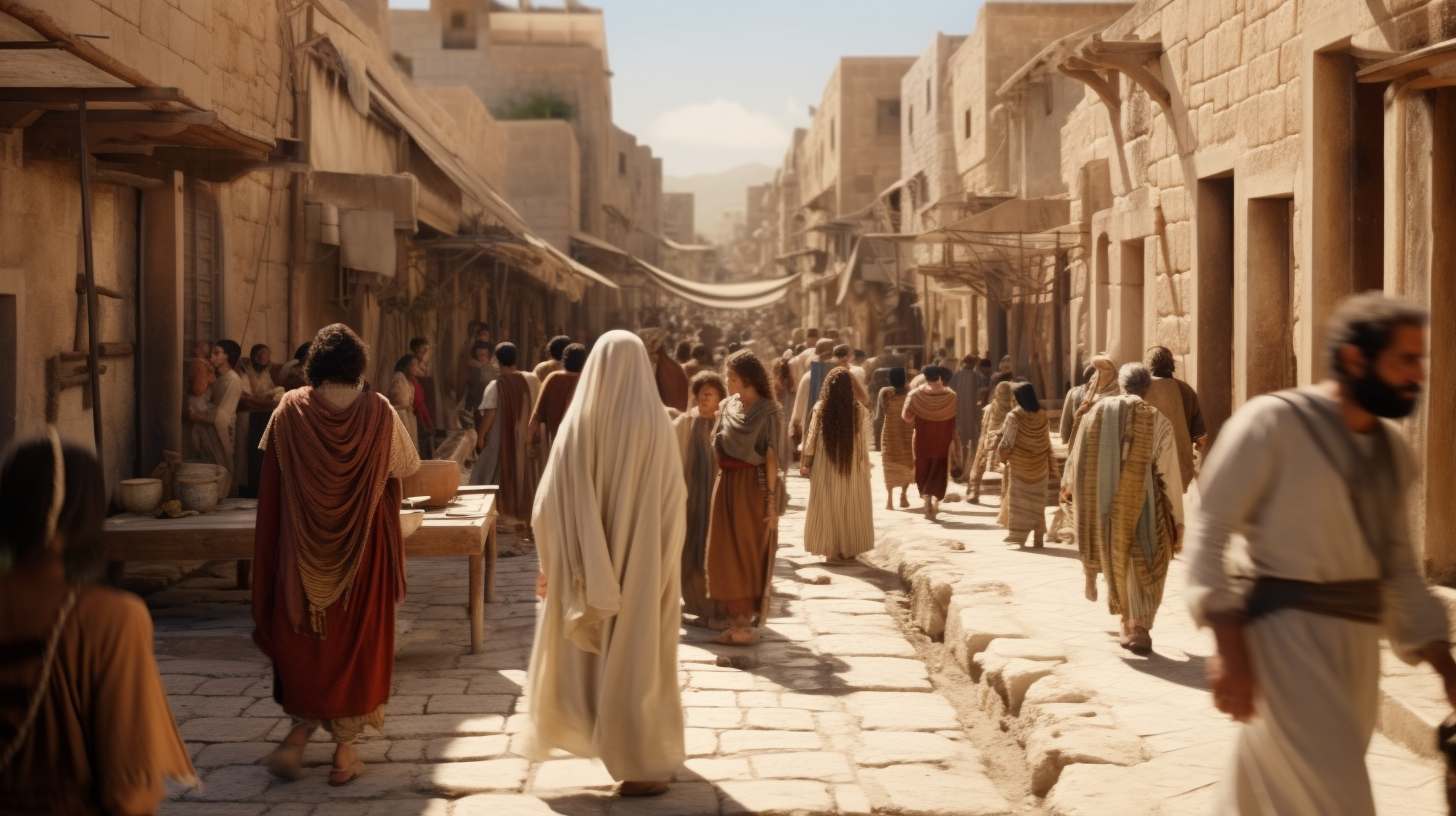 Ancient Israel People on Street Image