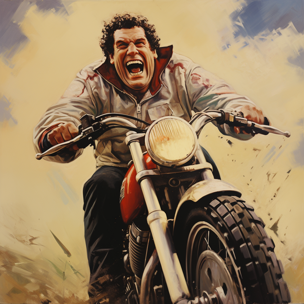 Andre the Giant on a Mini Dirt Bike Laughing