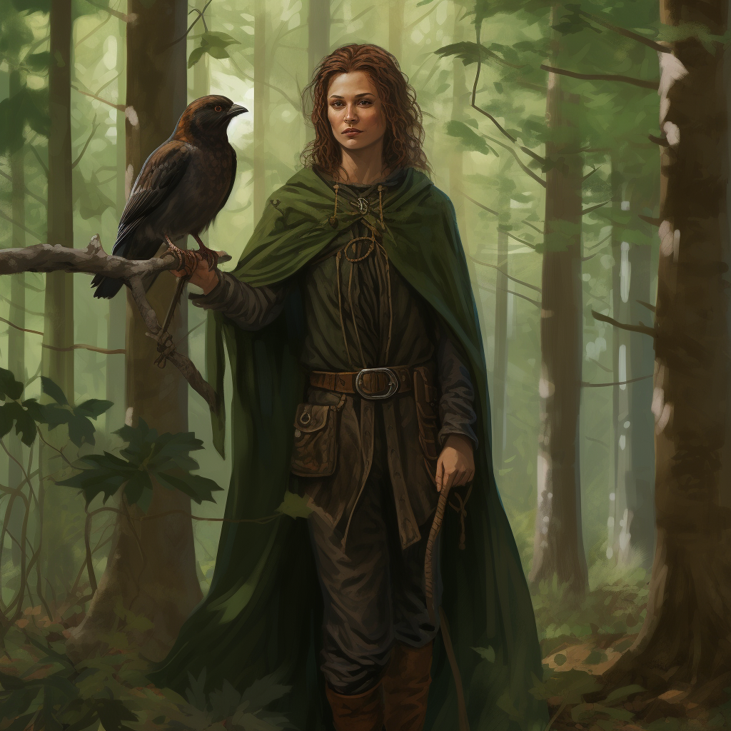 Androgynous Druid with Crow and Staff