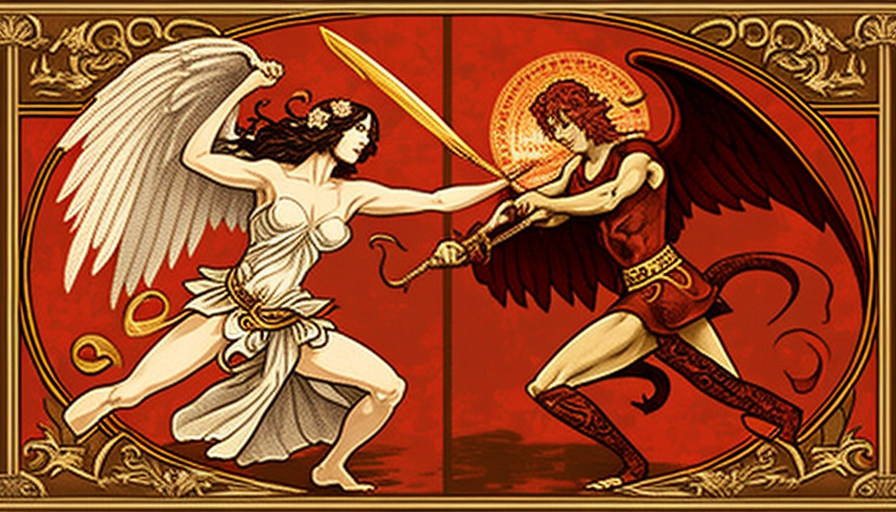 Art Nouveau angel battling demon