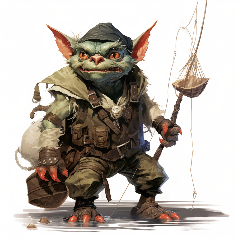 Angry D&D Goblin with Dog-Catching Equipment