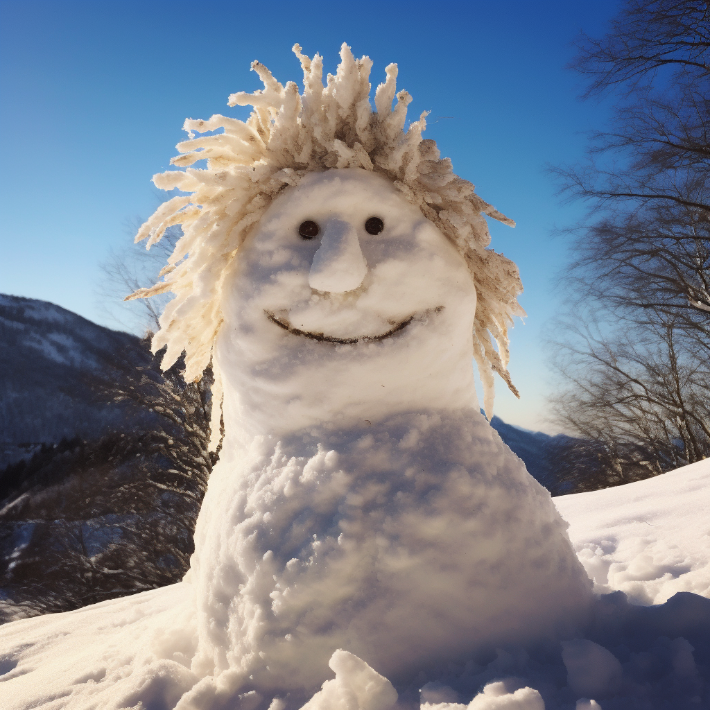 Blond climber conquering snowy mountains