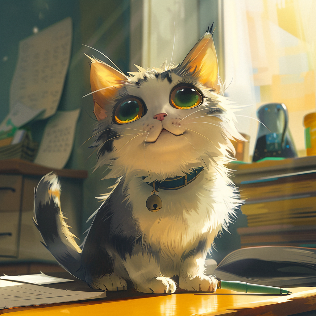 Cute anime cat desk prompt