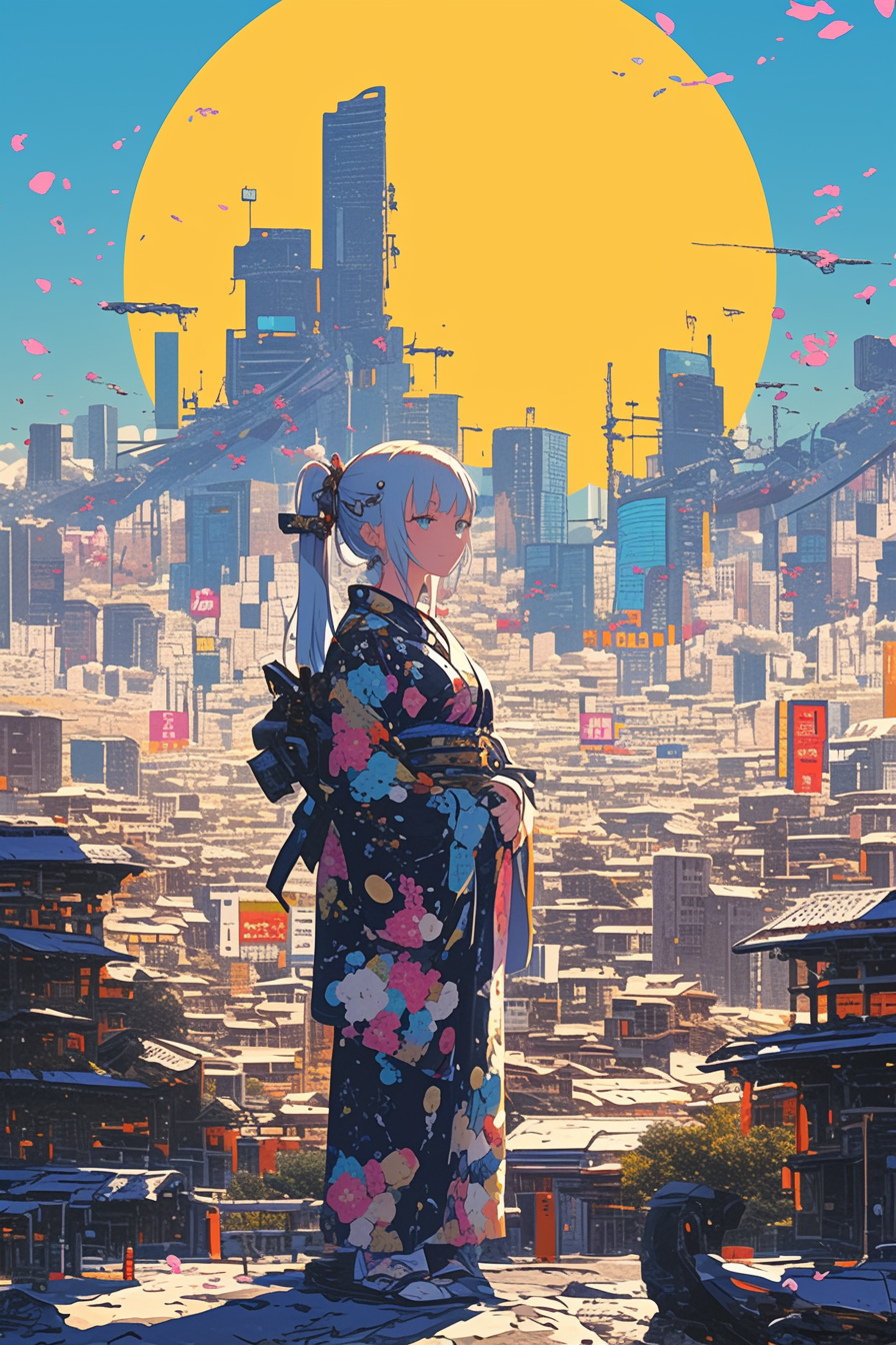 Anime woman in futuristic desert city