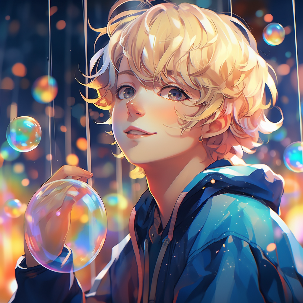 Anime Boy with Bubbles and Reflective Jacket